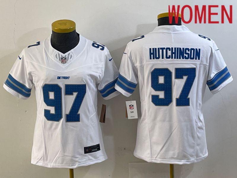 Women Detroit Lions #97 Hutchinson White Three generations 2024 Nike Vapor F.U.S.E. Limited NFL Jersey->women nfl jersey->Women Jersey